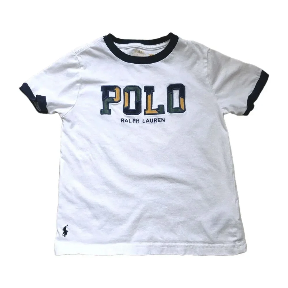 Polo Ralph Lauren Boys Corduroy-Logo Cotton Jersey Tee White Little Kid, Size 5 - Picture 1 of 6